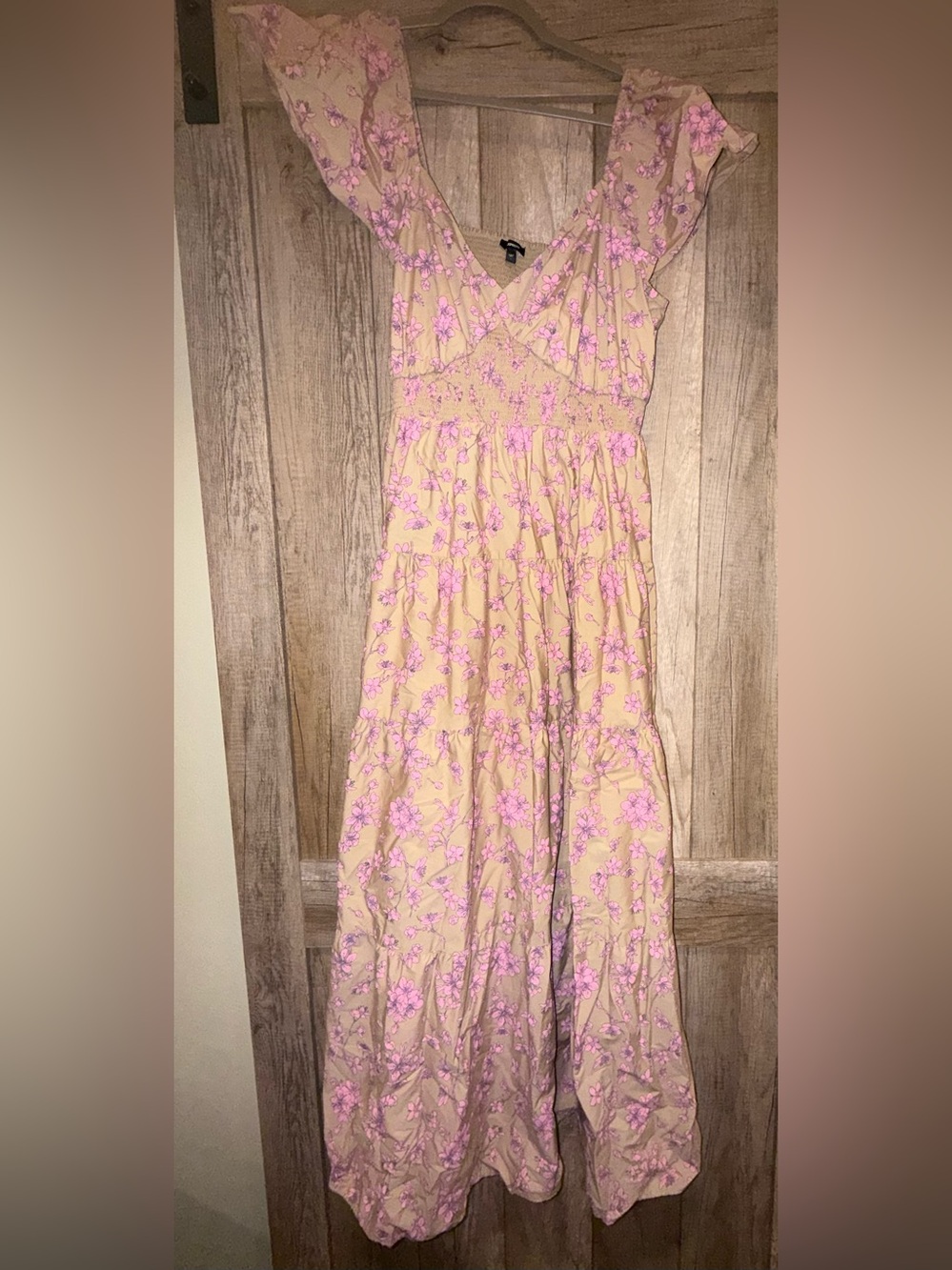 Express Pink Floral Tiered Maxi Dress